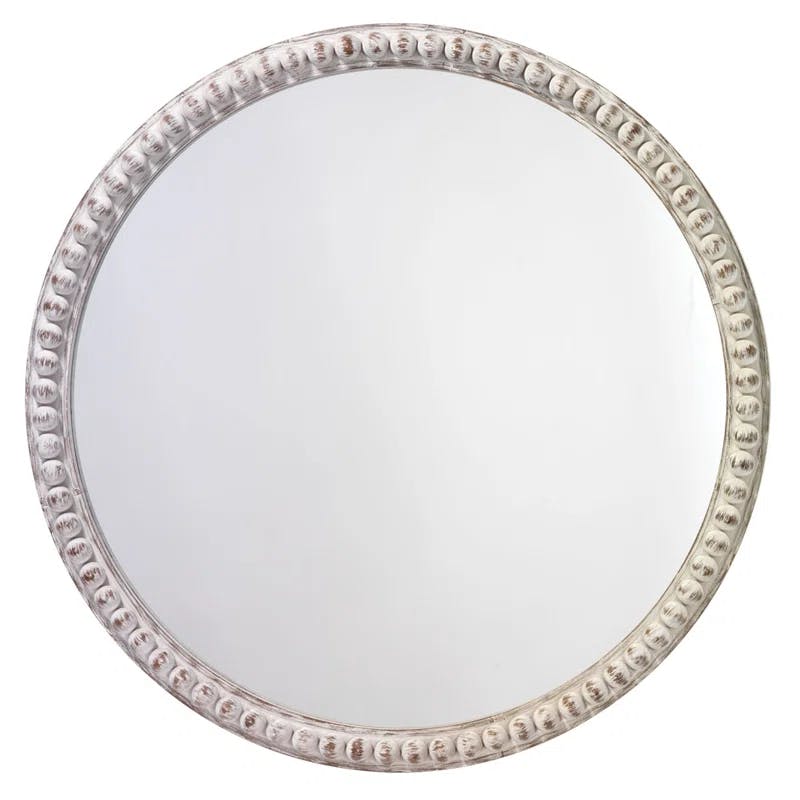 Audrey Beaded White-Washed Wood Wall Mirror 30"x30"