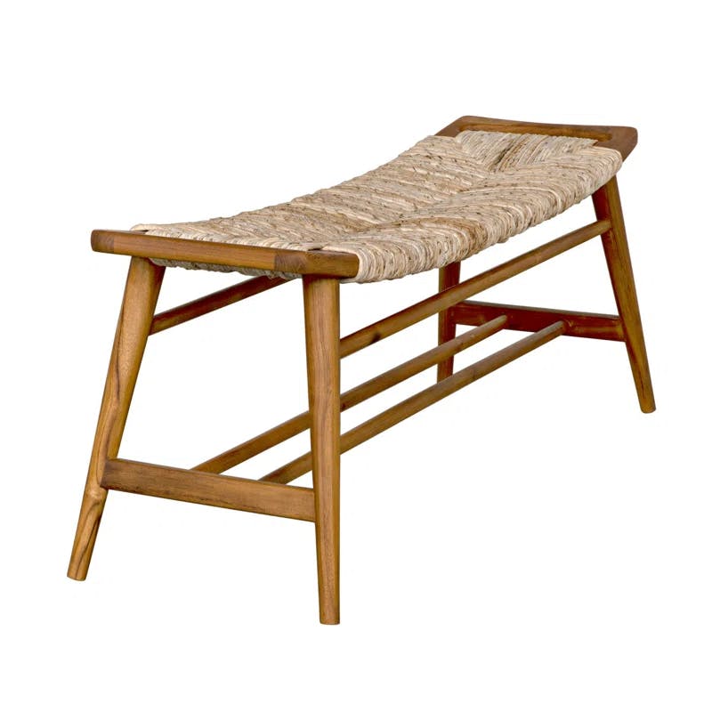 Teak and Rush Seagrass 47'' Bench with Storage - Natural