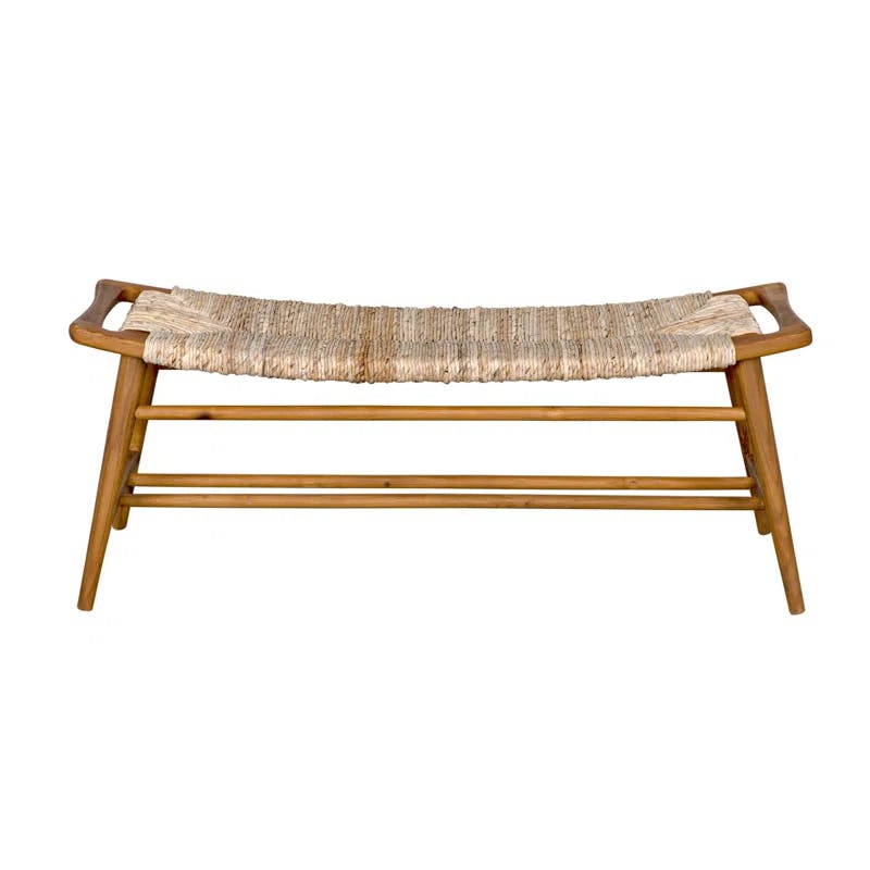 Teak and Rush Seagrass 47'' Bench with Storage - Natural