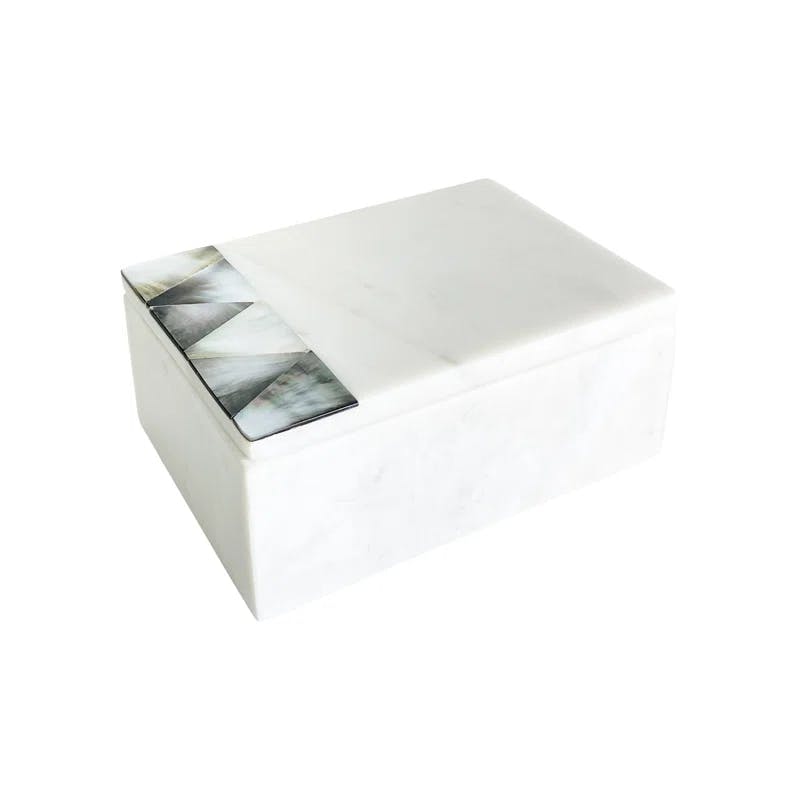 Iridescent Grey Mother of Pearl on White Marble Decorative Box