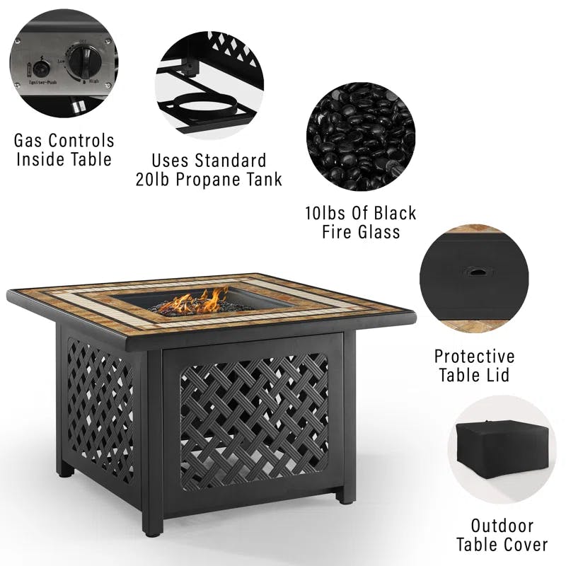 Tucson 46'' Square Stone Top Gas Fire Pit Table