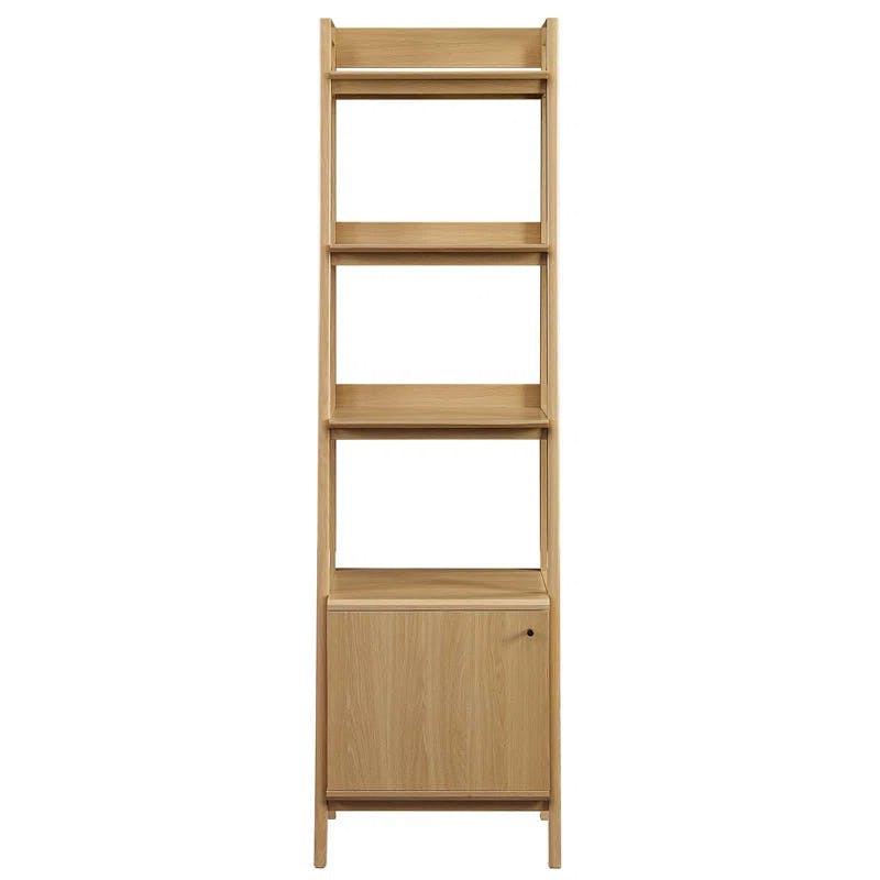Bixby Oak 21" Slim Tiered Bookshelf with Concealed Storage