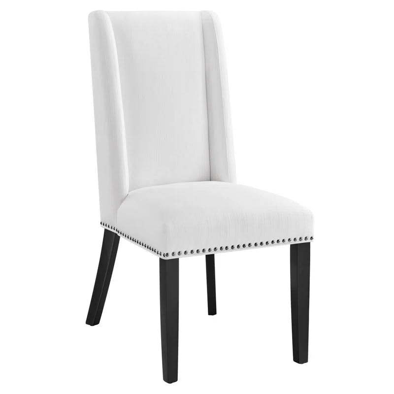 Elegant White Leather Upholstered Parsons Side Chair with Nailhead Trim