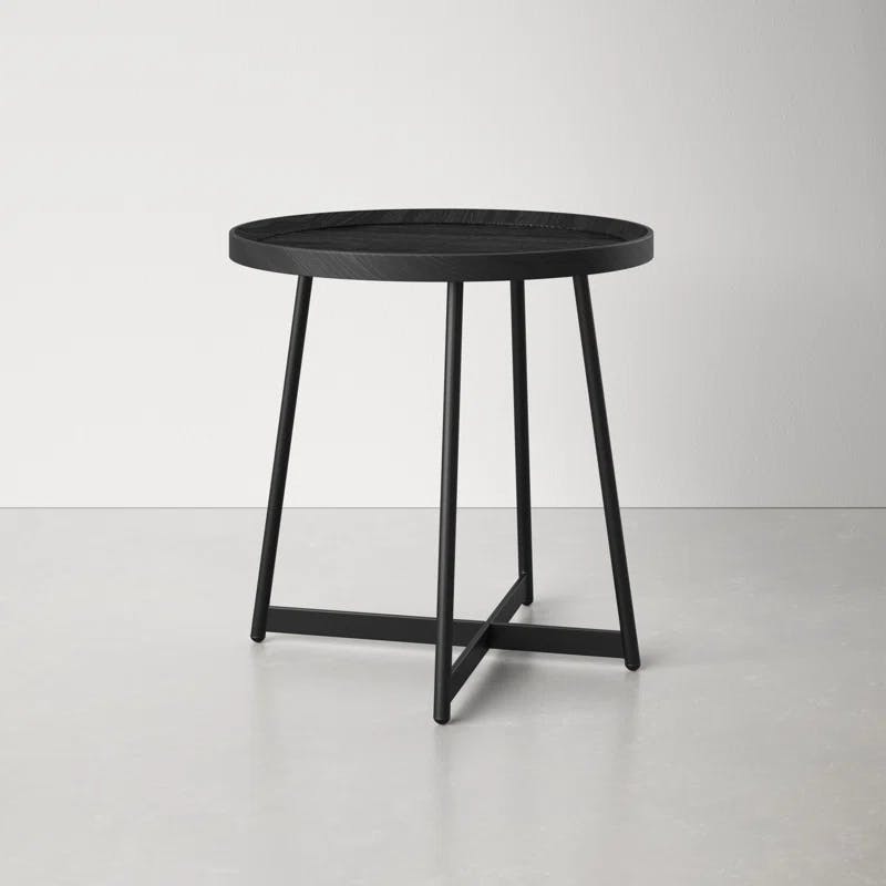 Niklaus 22" Black Ash Veneer and Steel Round Side Table