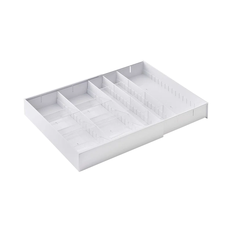 Adjustable White ABS Plastic Expandable Cutlery Tray Organizer