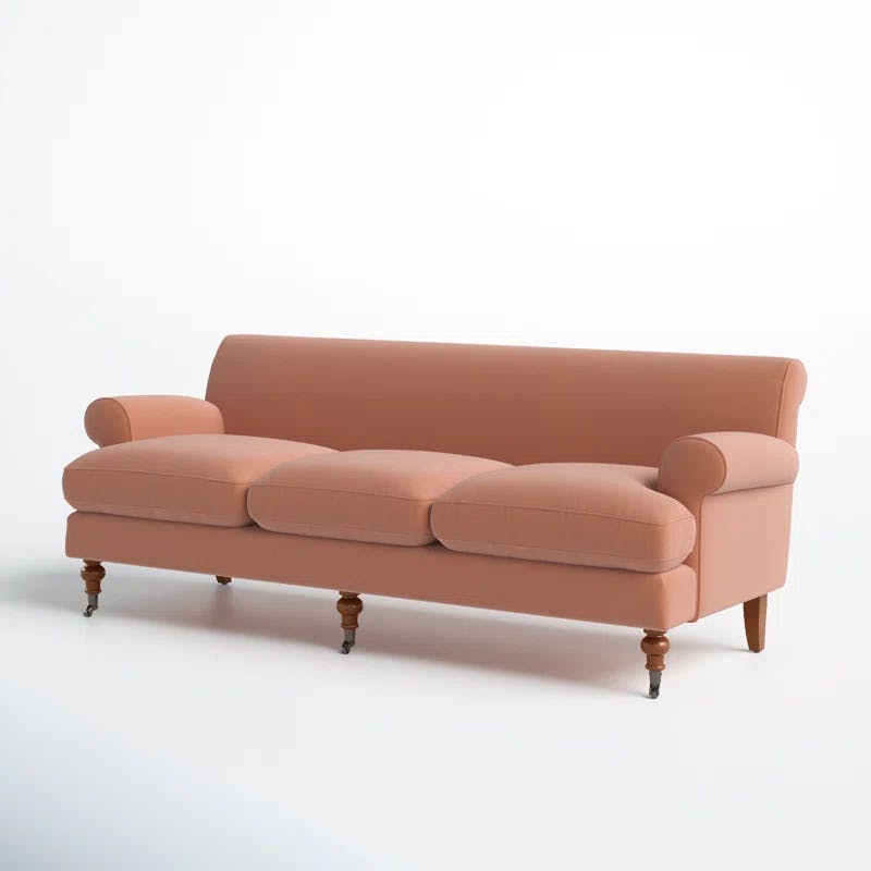 Peach Orange Velvet Lawson Sofa with Pinewood Frame and Removable Cushions