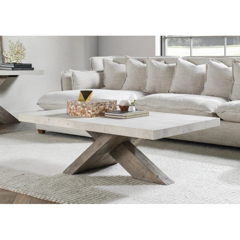 Albion 54'' Gray and Cream Transitional Rectangular Coffee Table