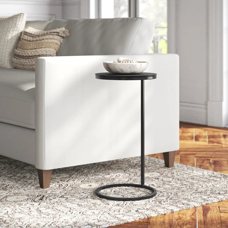 Brunei 13'' Aged Black and Bronze Round Wood & Metal Accent Table