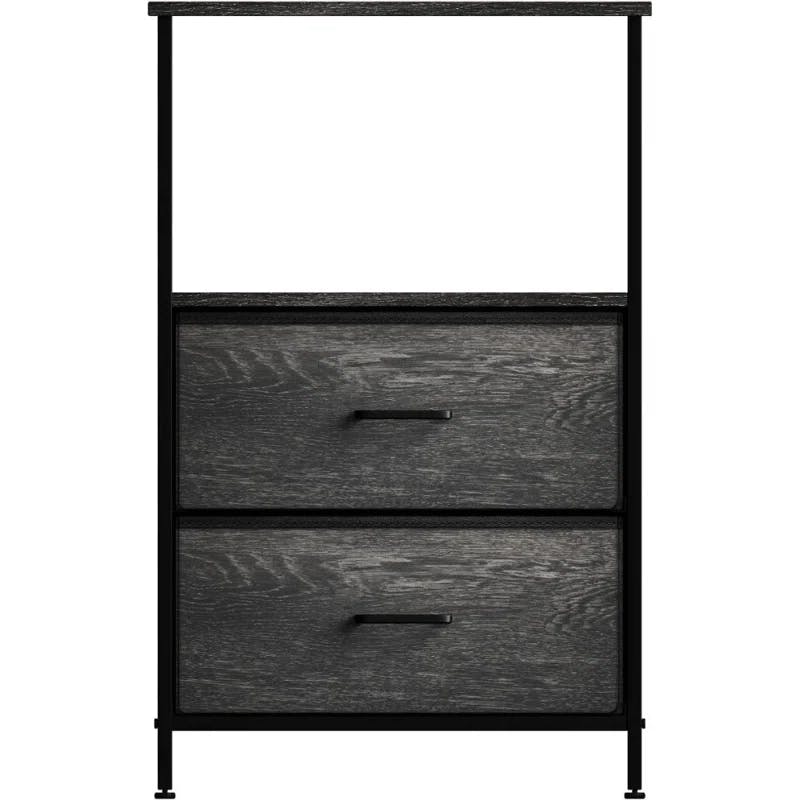 Multifunctional Fabric 2-Drawer Nightstand with Sturdy Steel Frame