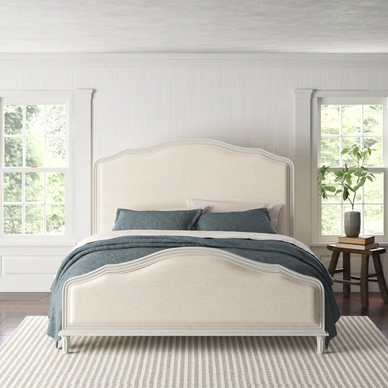 Amity King-Size Whitewash Oak Bed with Upholstered Headboard
