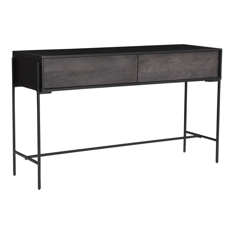 Tobin 54'' Gray and Brown Solid Mango Wood Console Table with Storage