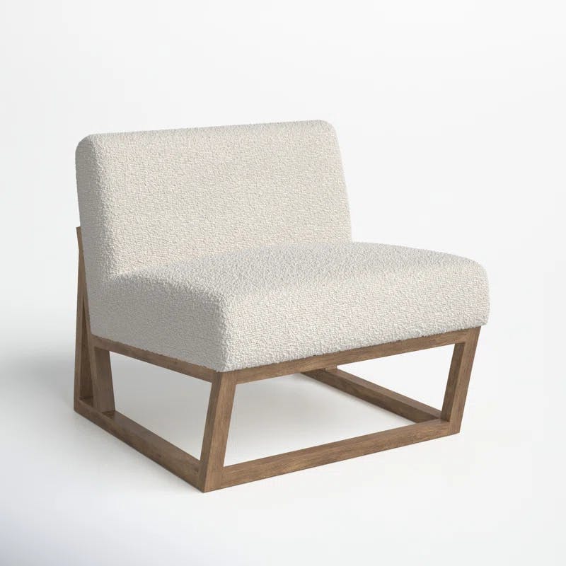 Kansia Modern Angular Wood Base Boucle Accent Chair