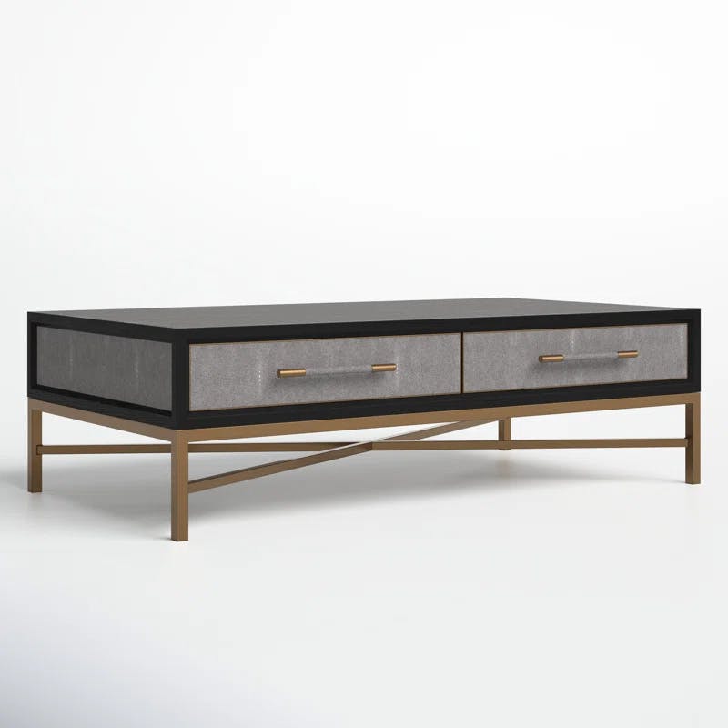 Trent Mako Art Deco Blackened Oak Coffee Table with Brass Accents