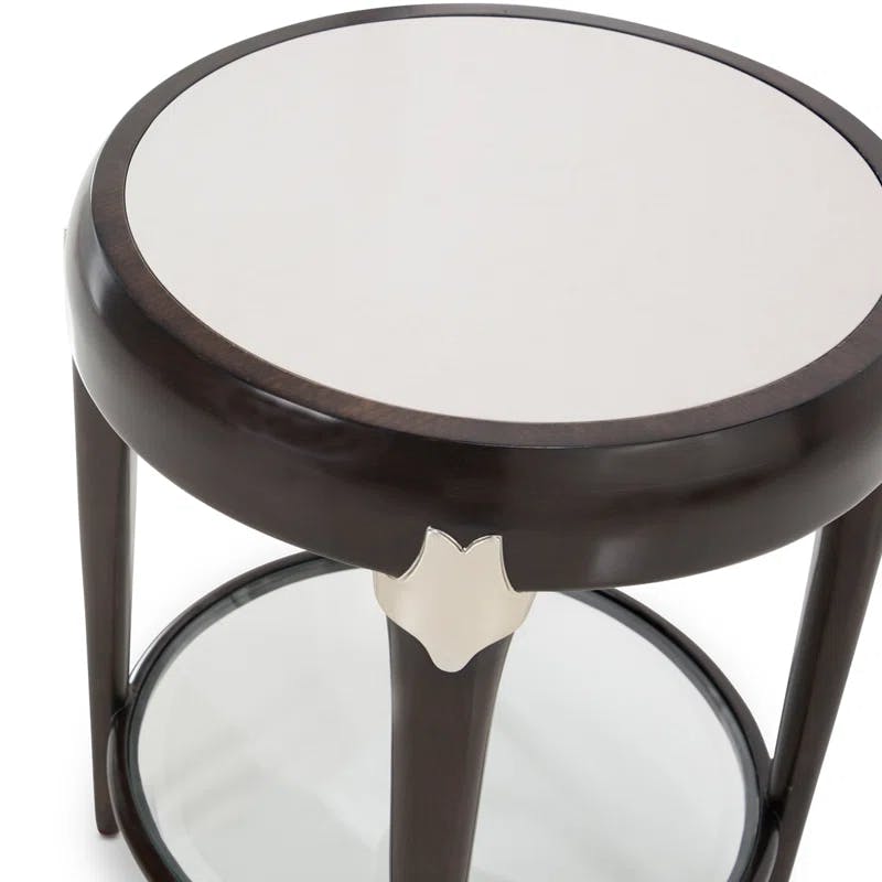 Paris Chic Espresso Round Wood & Glass Accent Table