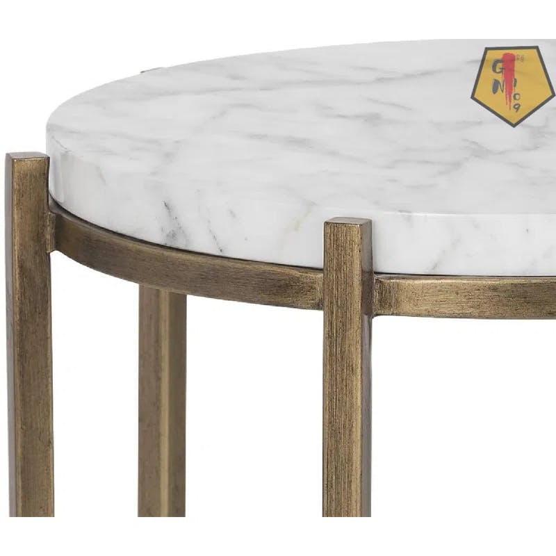 Solana 17'' White Marble Look & Antique Brass Round End Table