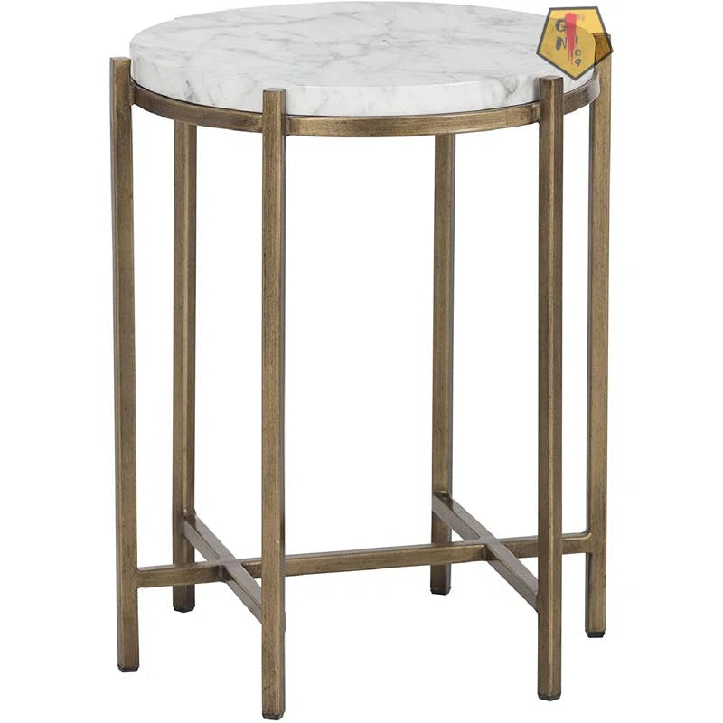 Solana 17'' White Marble Look & Antique Brass Round End Table