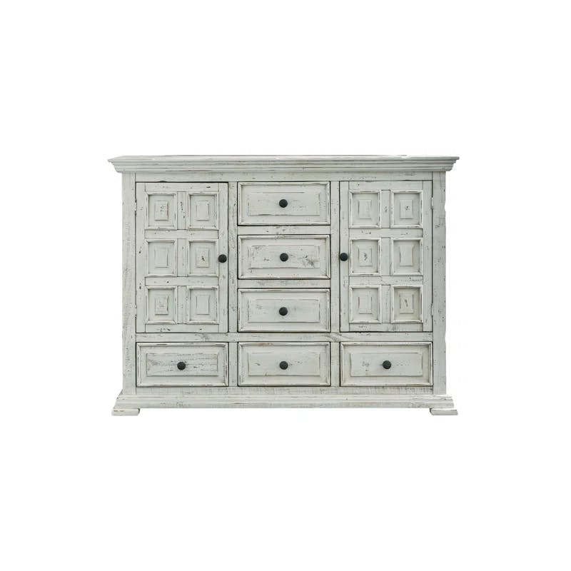 Rustic Farmhouse 61" White Wood Dresser with 6 Dovetail Drawers