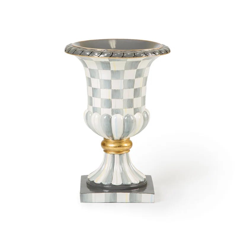 Sterling Check Handcrafted Trumpet Tabletop Vase with Golden Accents