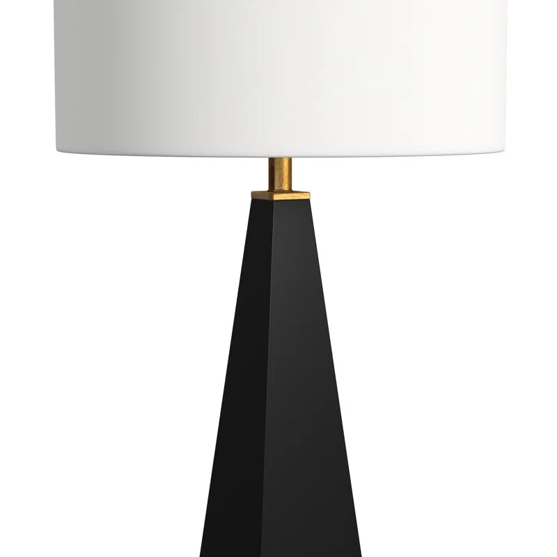 Elle Glossy Black Triangular Resin Table Lamp with White Linen Shade