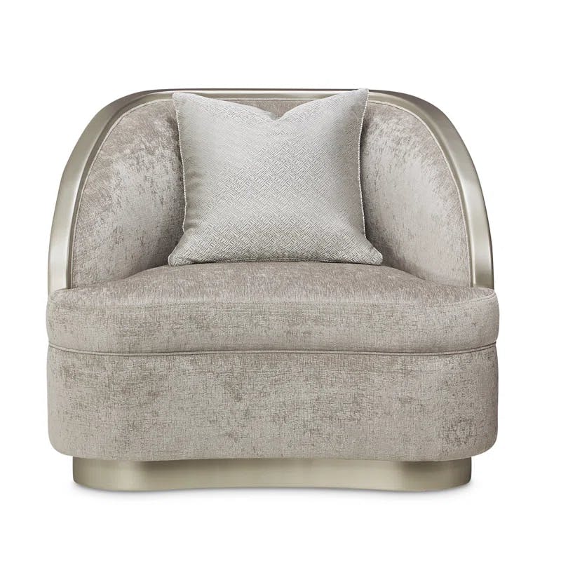 Elegant Beige Velvet Accent Chair with Honeycomb Pattern