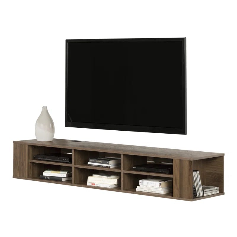 City Life 66" Gray Maple Wall-Mounted Media Console with Adjustable Shelves
