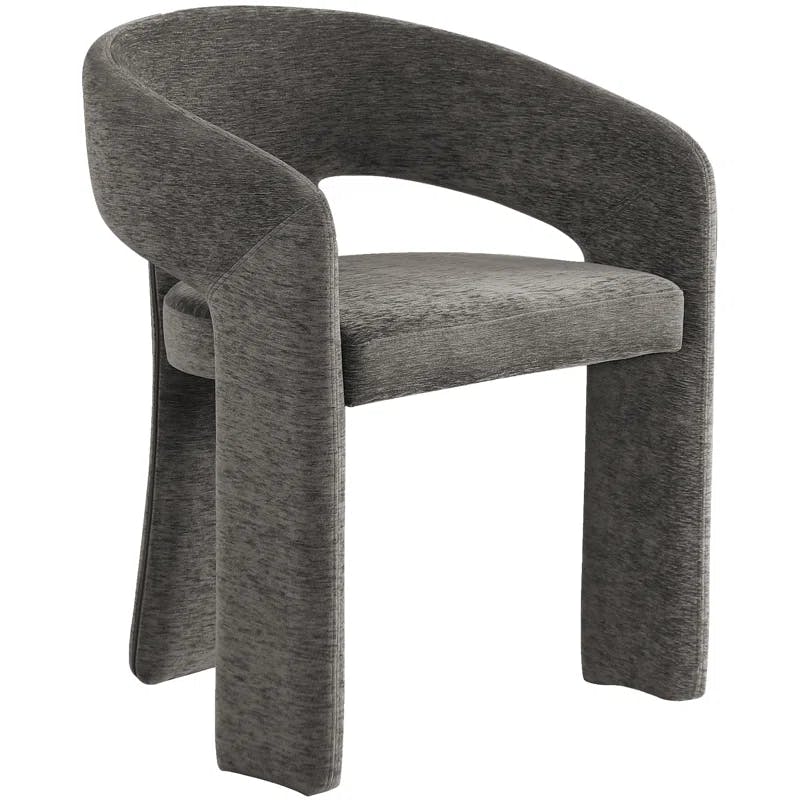 Contemporary Grey Plush Fabric Dining Armchair with Iron Frame