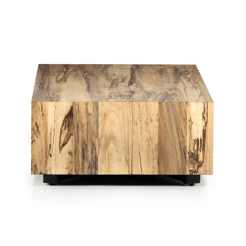 Contemporary Cream Spalted Primavera Wood Coffee Table with Storage
