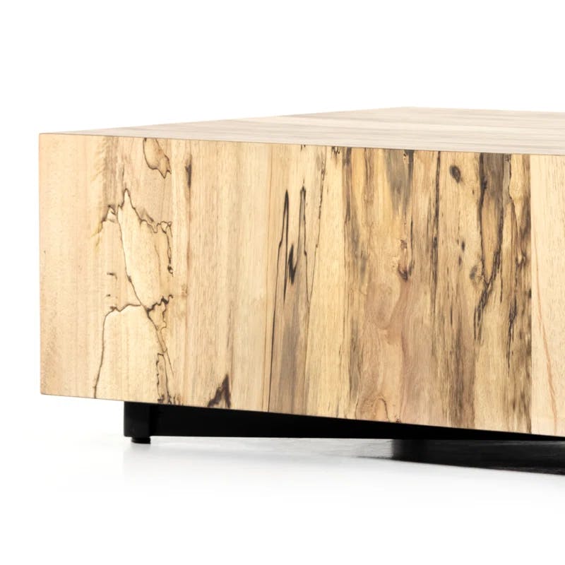 Contemporary Cream Spalted Primavera Wood Coffee Table with Storage