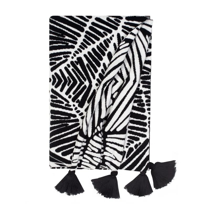 Rochelle Porter Inspired Oga Cotton Knit Throw, Black and White, 50" x 60"
