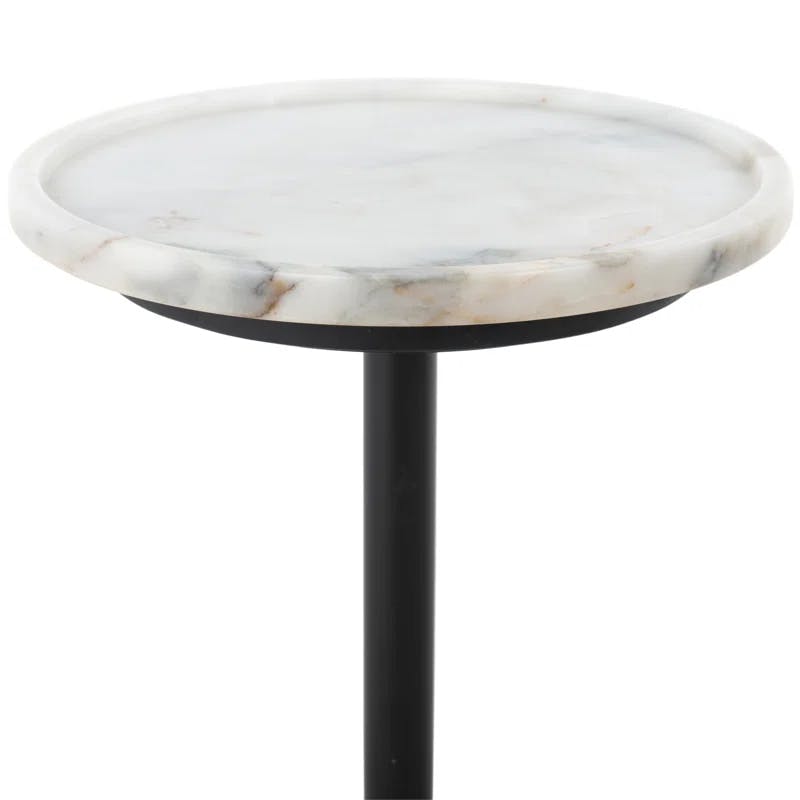 Elegant Viola Round Stone and Metal End Table