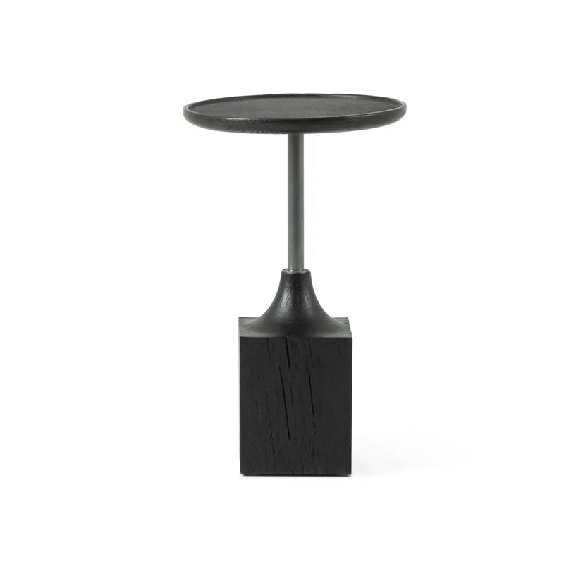 Ebony Oak and Iron Round Accent Table with Bluestone Top