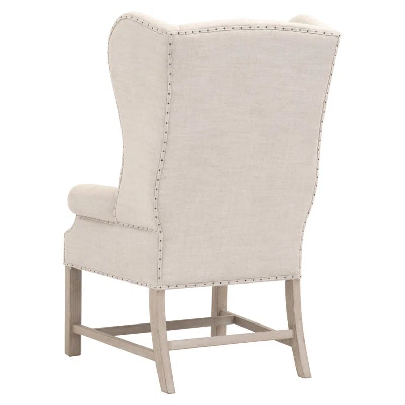 Regal Bisque French Linen Wingback Chair with Natural Gray Wood Legs