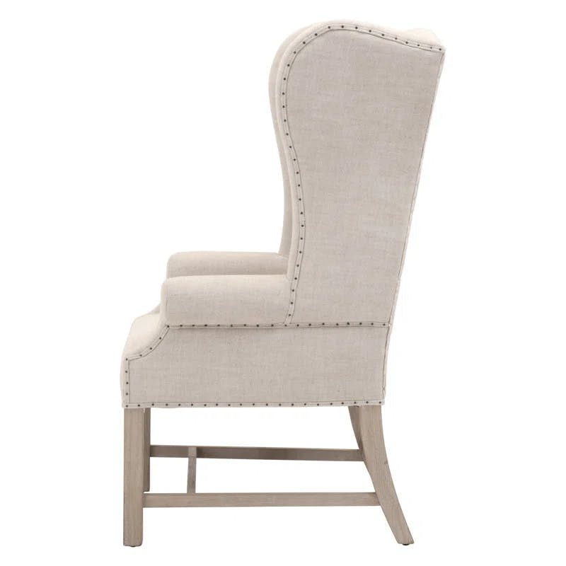 Regal Bisque French Linen Wingback Chair with Natural Gray Wood Legs