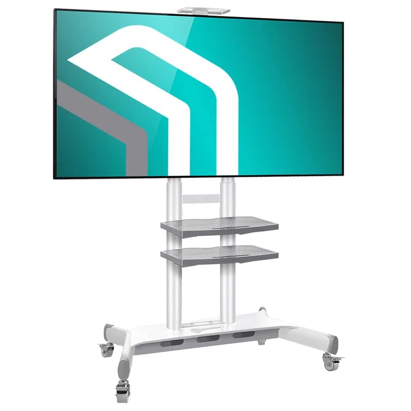 Sleek White Rolling TV Stand for 50" Screens with Adjustable Shelves