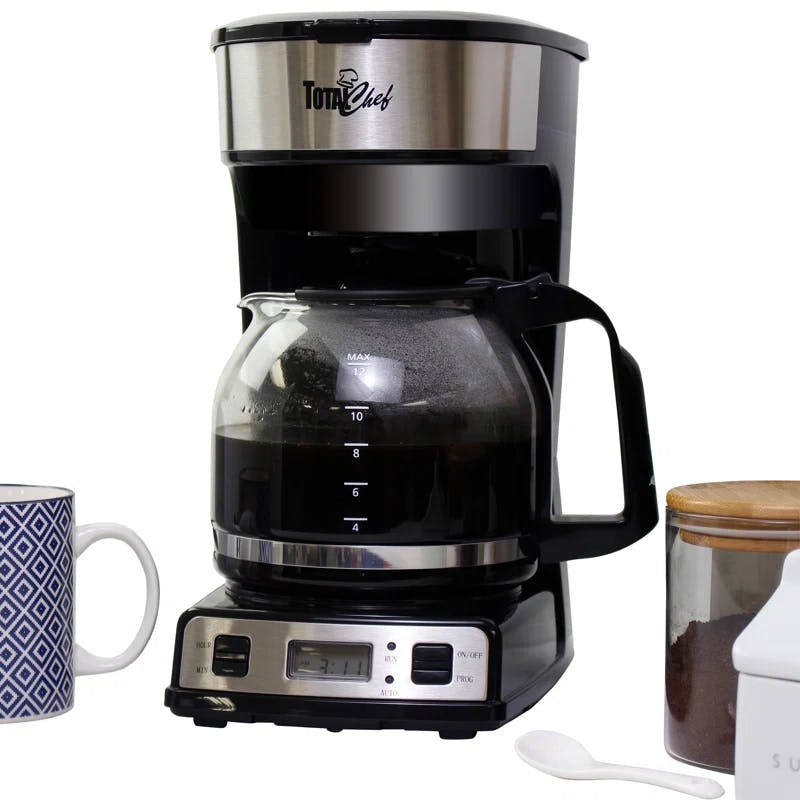 Sleek 12-Cup Black Stainless Steel Programmable Coffee Maker