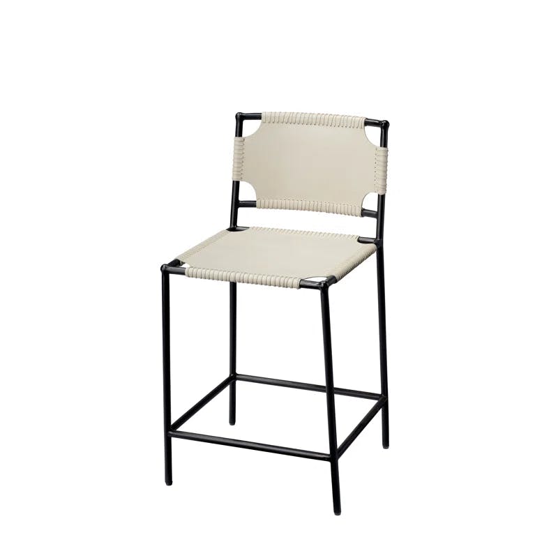 Dove Gray Leather and Steel Rustic-Modern Counter Stool