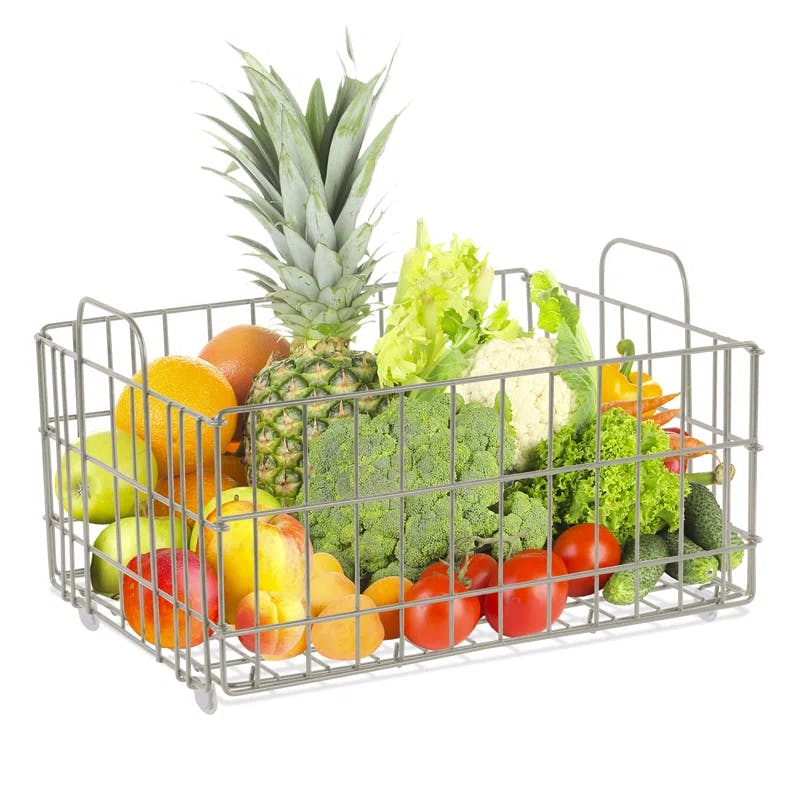 Foldable Light Gray Metal Wire Trolley Basket with Liner
