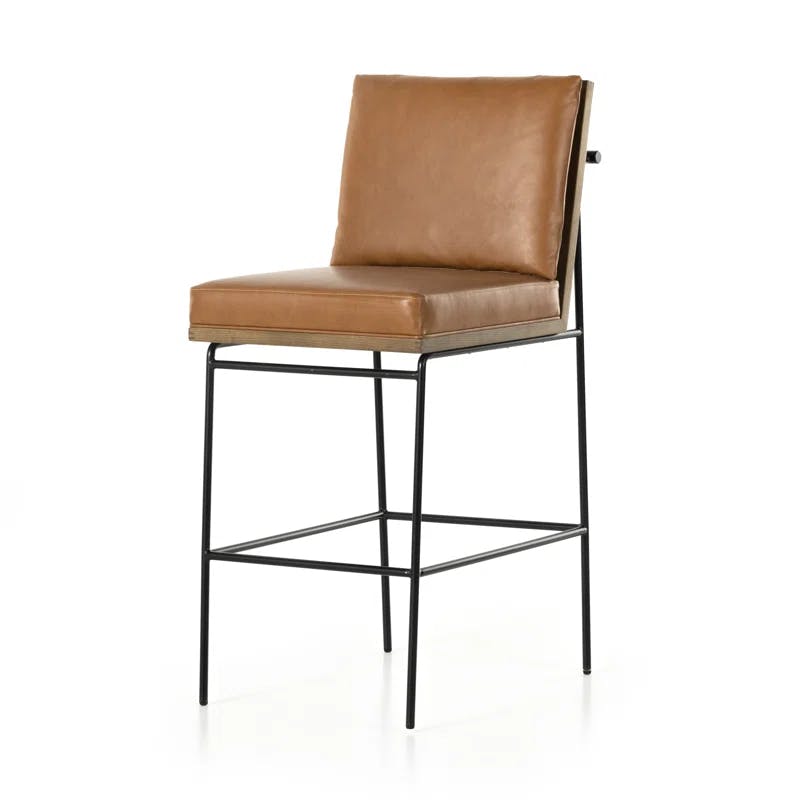 Sierra Butterscotch Faux Leather Bar Stool with Black Iron Frame