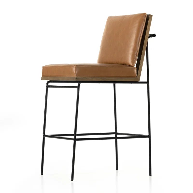 Sierra Butterscotch Faux Leather Bar Stool with Black Iron Frame
