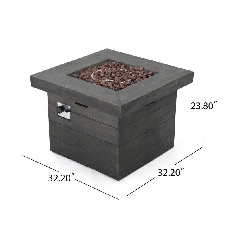 Vermont Gray 32" Square Gas Fire Pit Table with Lava Rocks