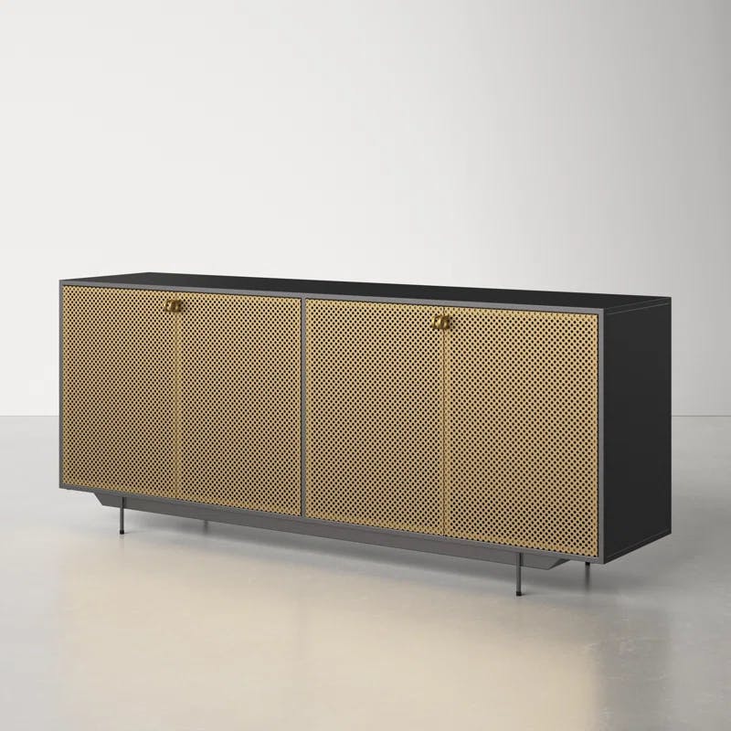 Modern Gold & Gray Iron Sideboard with Perforated Brass Detailing
