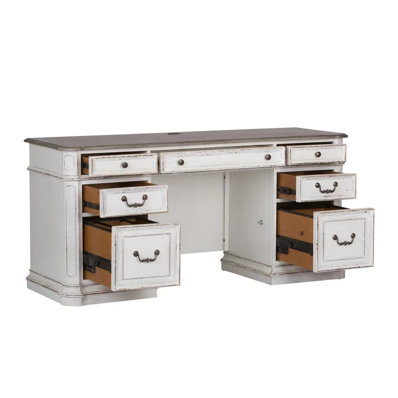 Traditional White Home Office Desk with USB Ports and Drawer