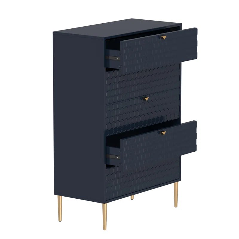 Honeycomb Pattern Blue 5-Drawer Accent Cabinet with Levelers