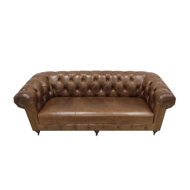 Vintage Cigar Brown Leather Chesterfield Sofa with Nailhead Trim