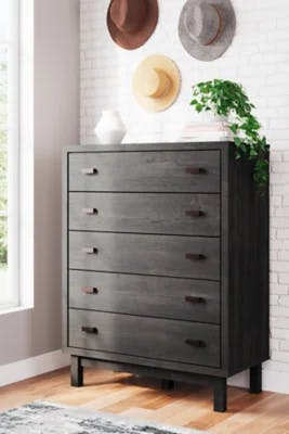 Modern Charcoal Black 5-Drawer Chest with Dovetail Drawers