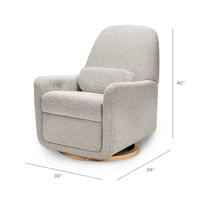 Arc Swivel Glider Recliner in Black/White Boucle with Wood Base