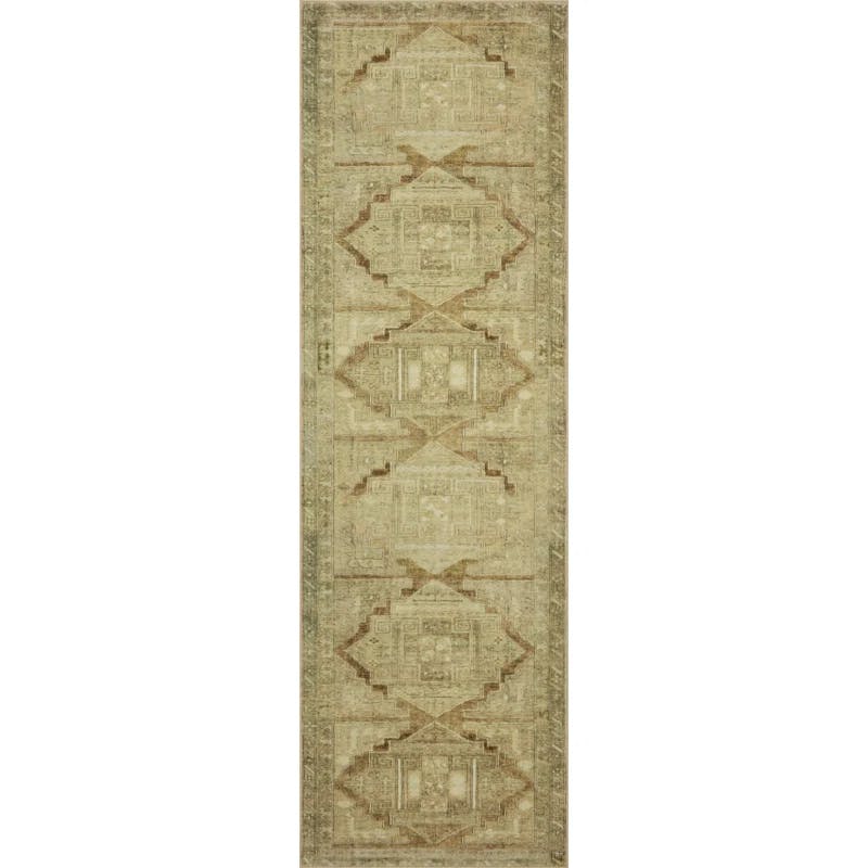 Sinclair Washable Khaki and Tobacco Synthetic Runner Rug 2' x 5'