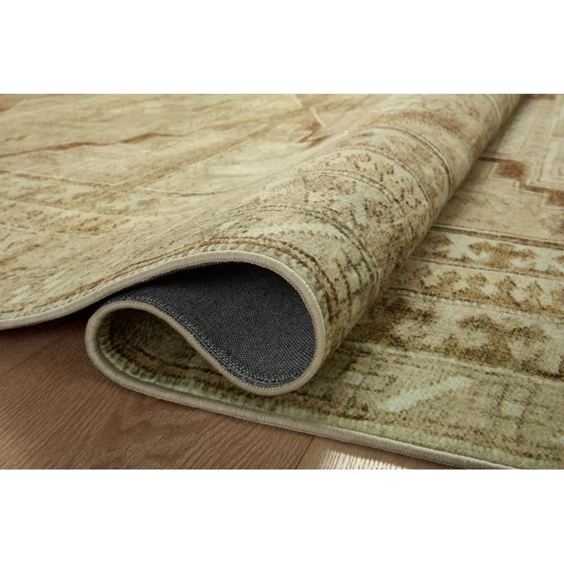 Sinclair Washable Khaki and Tobacco Synthetic Runner Rug 2' x 5'