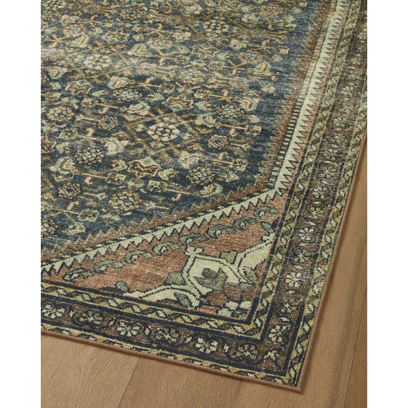 Elegant Denim and Clay 5' x 7' Washable Synthetic Area Rug