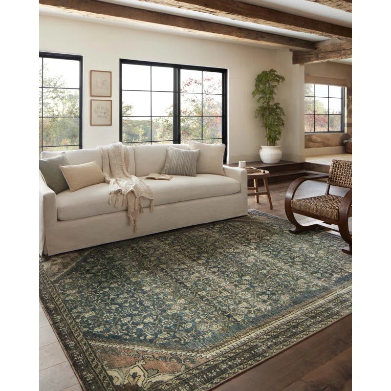 Elegant Denim and Clay 5' x 7' Washable Synthetic Area Rug